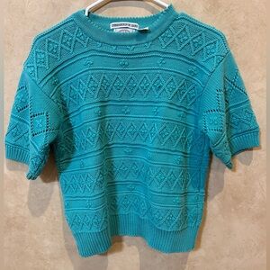 Teal Short Sleeve Sweater by Cape Isle knitters hand crafted gorgeous small